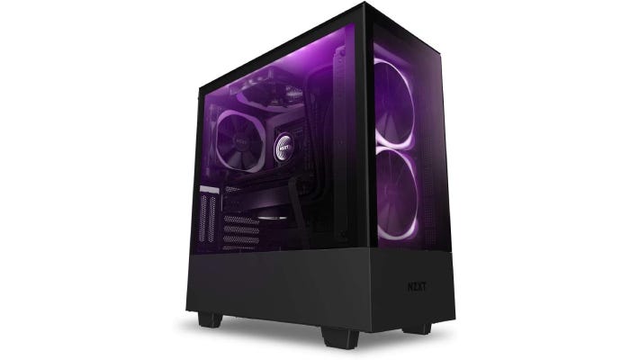 an RGB case with purple lighting inside