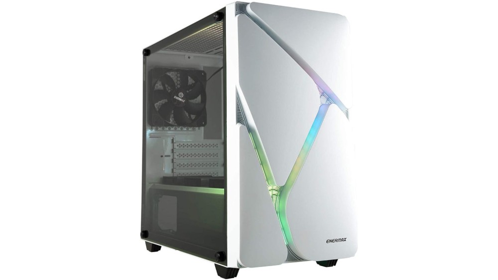 a white/silver RGB case with a zig-zag of light showing through the design