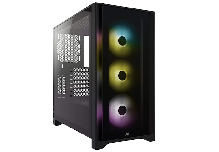 a black RGB case with three round spots of colorful lighting