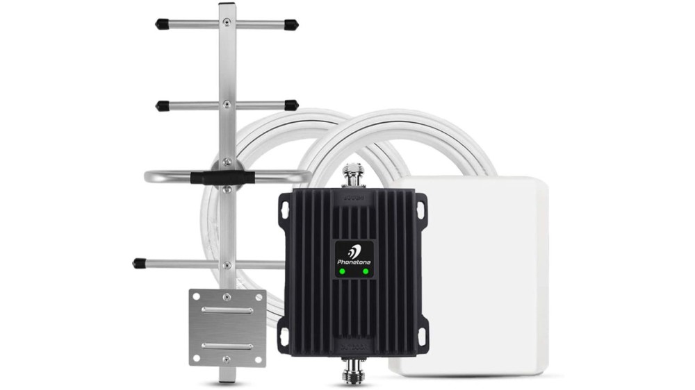 silvery, black, and white cell phone signal booster kit