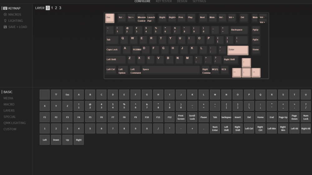 Keyboard modification software "VIA" editing the Keychron Q1.