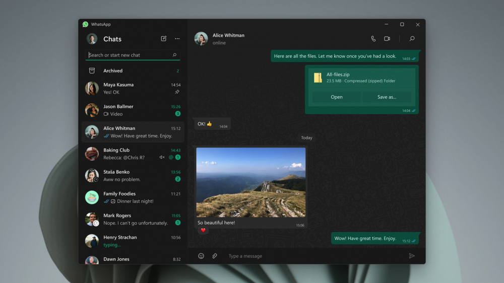 The native WhatsApp app for Windows.