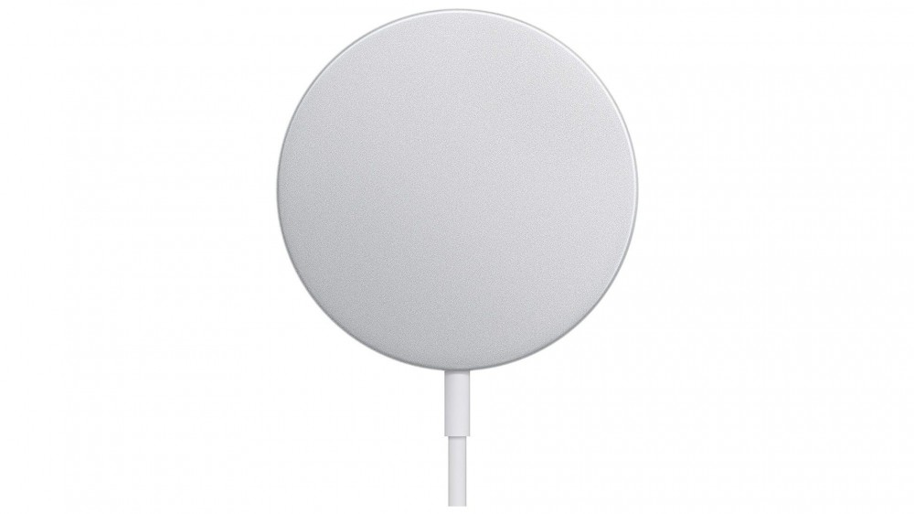 An Apple Magsafe wireless charger on a white background.