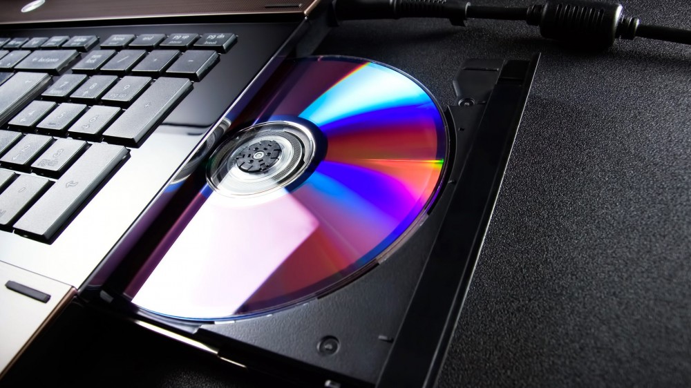 Optical disc drive on a modern laptop computer.