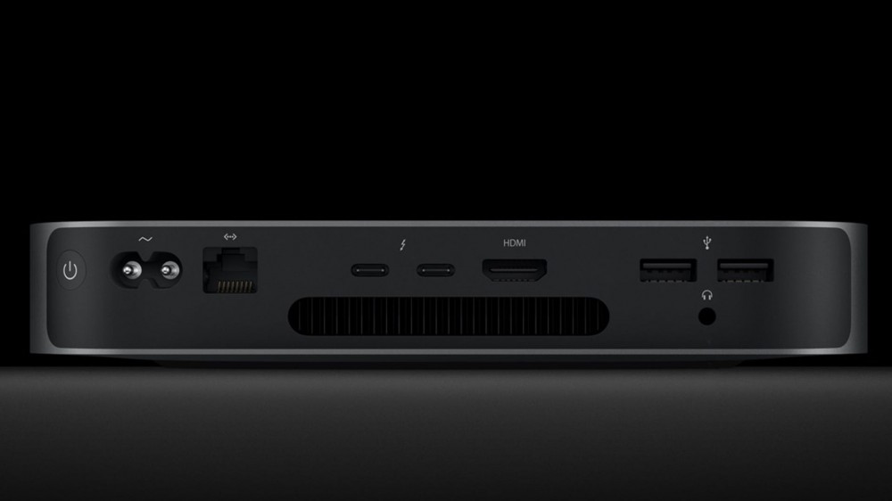 The rear side of a Mac mini