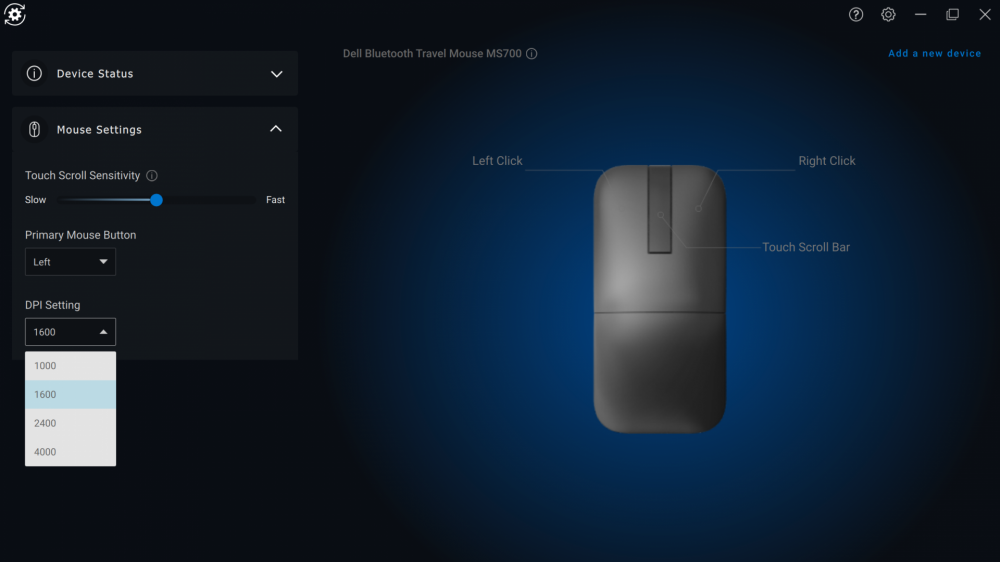 Dell Peripheral Manager App with DPI settings displayed