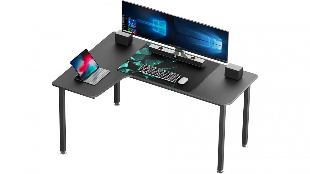 Computers sit on the DESIGNA L-shaped gaming desk.