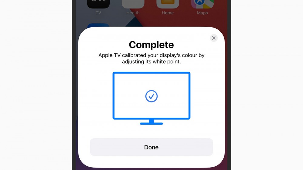 The interface for adjusting an Apple TV 4K's color balance on an iPhone.